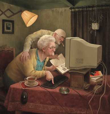 Бабушка и дедушка у компьютера