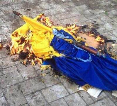 Неизвестный поджег флаг Украины